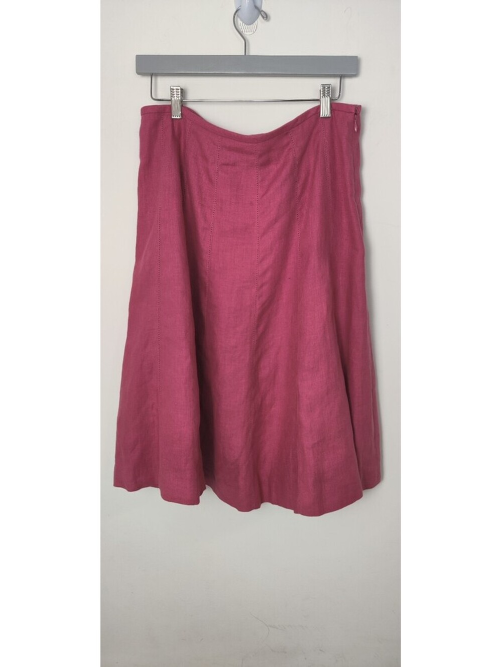 Talbots Magenta Hot Pink 100% Linen Paneled A-Line Midi Skirt Lined Size 10
